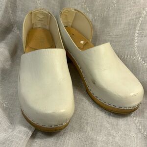 Sandgrens made in Sweden leather and wood clogs
